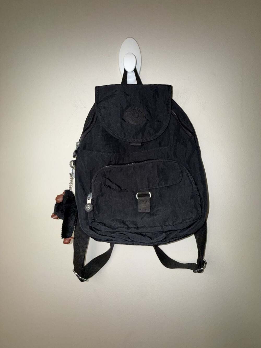 Kipling Queenie Small Nylon Backpack Black with Monkey Keychain
